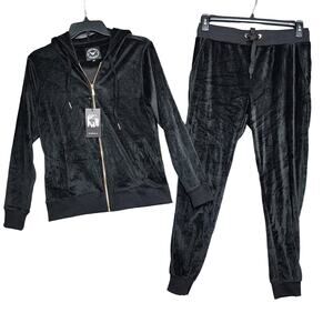 White Mark Velour‎ Tracksuit Loungewear Size Small Black trackies hoodie joggers